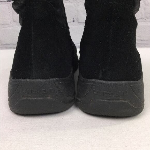 Lands End Suede Faux Fur Trim Quilted Accent Round Toe Black Ankle Bootie 7B - Picture 5 of 13